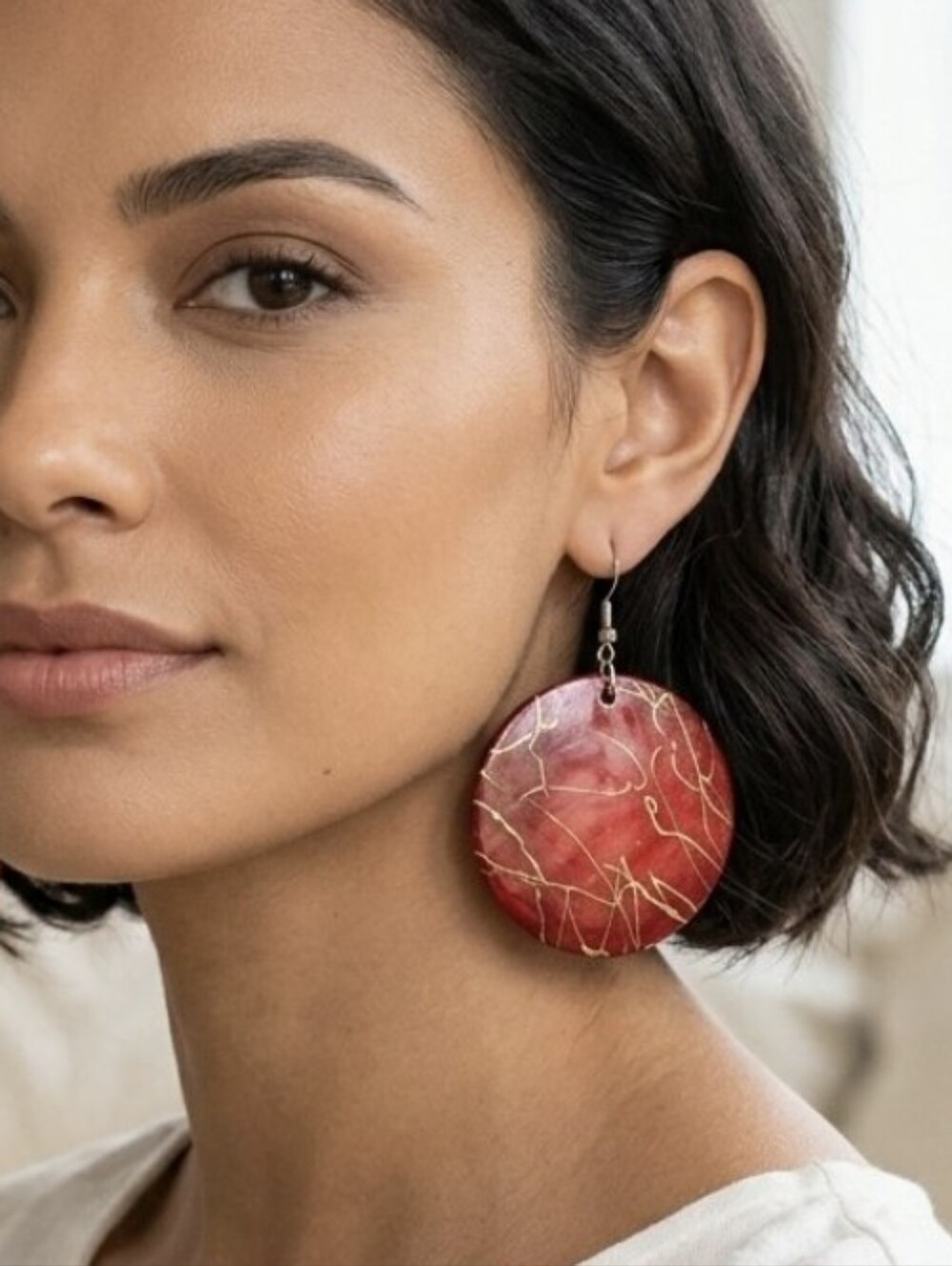E180 Painted Shell Disc Drop Earrings